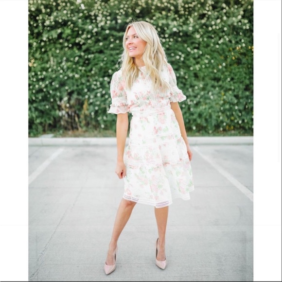 RACHEL PARCELL Mixed Lace Fit & Flare Dress Ivory L - Picture 2 of 8